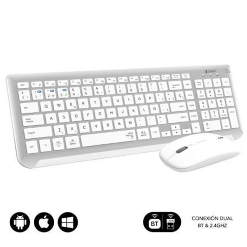 Teclado y Rat�n Inal�mbrico Subblim Combo Dual Prestige Extendido/ Blanco y Plata