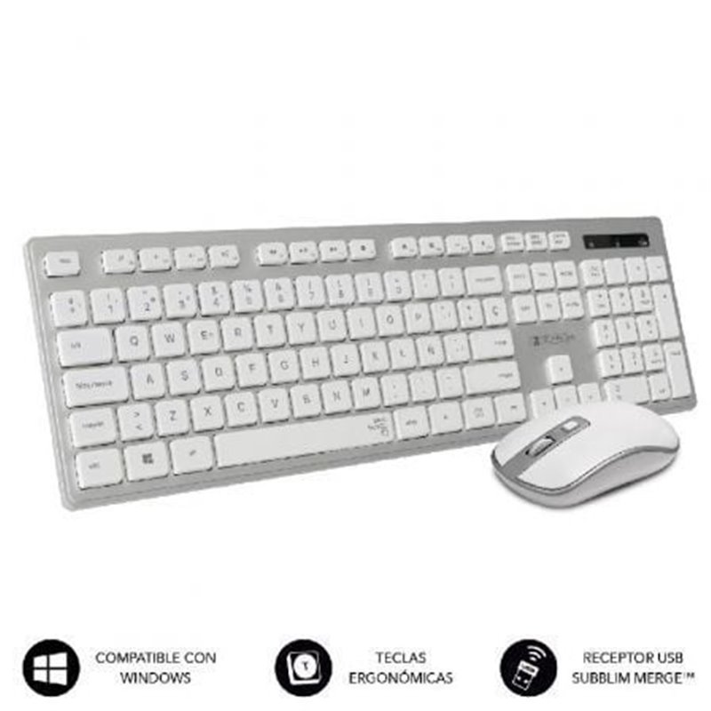 Teclado y Rat�n Inal�mbrico Subblim Combo Wireless Ergo Keys Silent Flat HQ/ Plata y Blanco