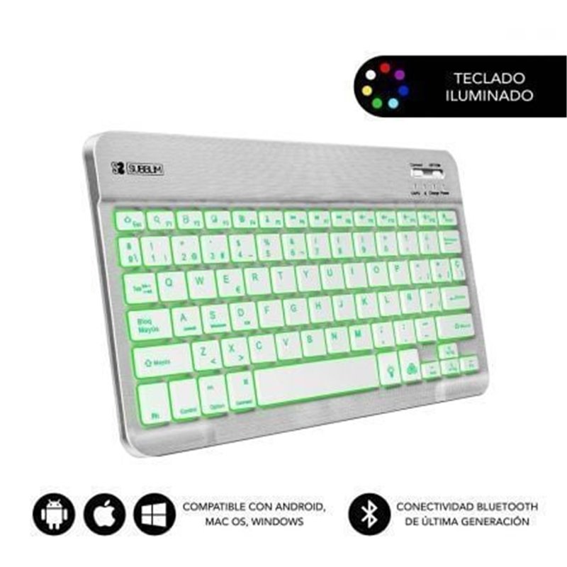 Teclado Compacto Inal�mbrico por Bluetooth Subblim Smart Backlit/ Plata