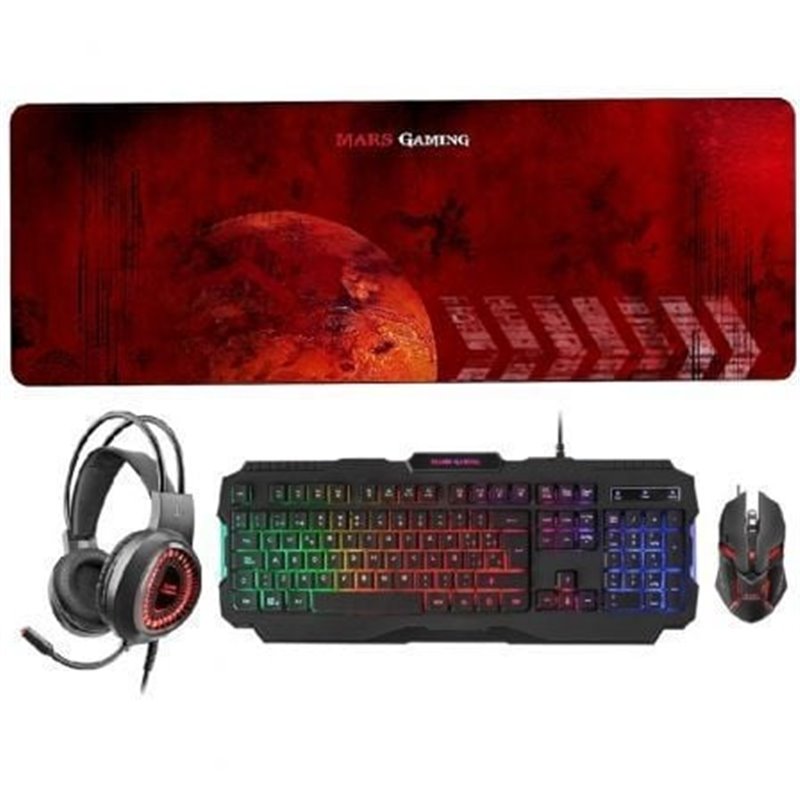 Pack Gaming Mars Gaming MCPRGB2/ Teclado RGB + Rat�n �ptico + Alfombrilla XXL + Auriculares