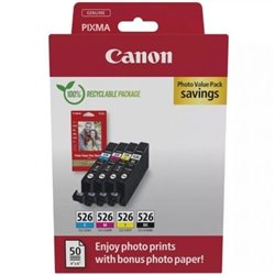 Cartucho de Tinta Original Canon CLI-526 Multipack/ Cian/ Magenta/ Amarillo/ Negro + Papel Fotogr�fico