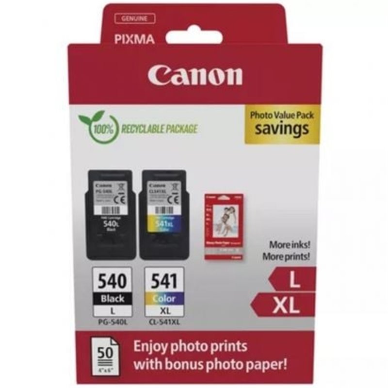 Cartucho de Tinta Original Canon PG-540L + CL-541 XL Multipack Alta Capacidad/ Negro/ Tricolor + Papel Fotogr�fico