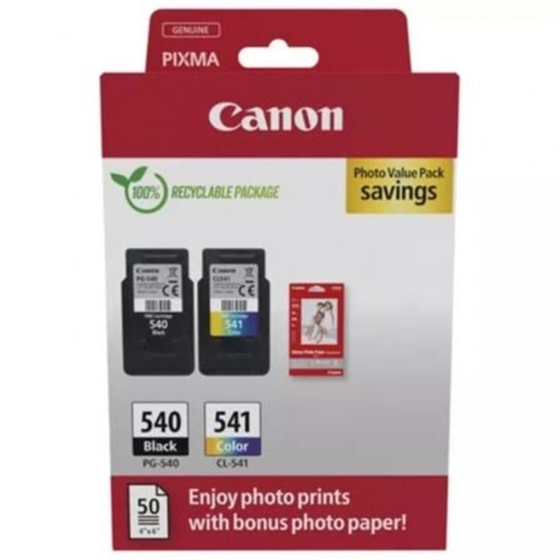 Cartucho de Tinta Original Canon PG-540 + CL-541 Multipack/ Negro/ Tricolor + Papel Fotogr�fico