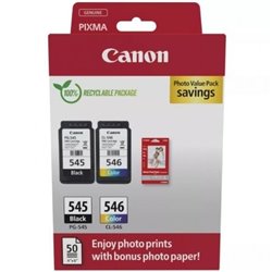 Cartucho de Tinta Original Canon PG-545 + CL-546 Multipack/ Negro/ Tricolor + Papel Fotogr�fico