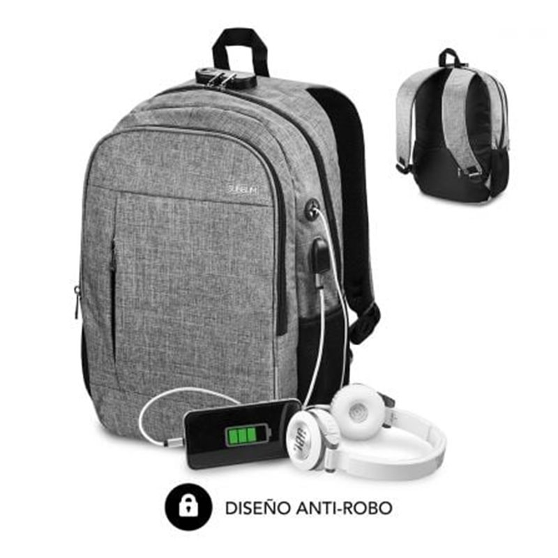 Mochila Subblim Urban Lock para Port�tiles hasta 16"/ Puerto USB/ Antirrobo/ Gris