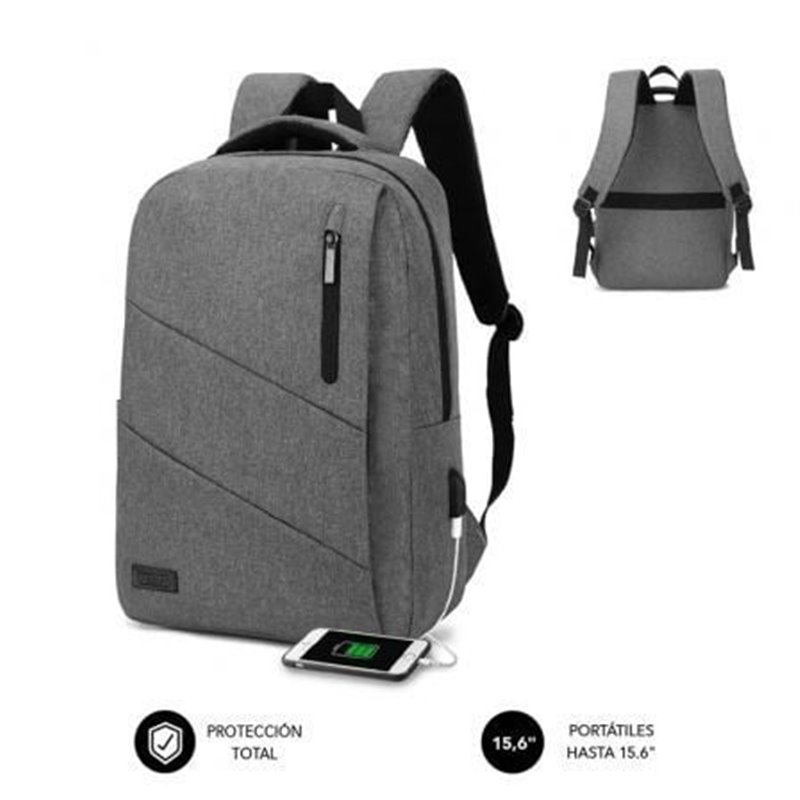 Mochila Subblim City Backpack para Port�tiles hasta 15.6"/ Puerto USB/ Gris