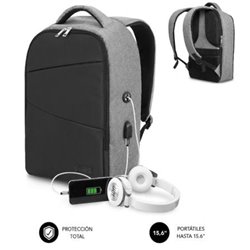 Mochila Subblim Secure V2 AP para Port�tiles hasta 15.6"/ Puerto USB/ Antirrobo/ Gris