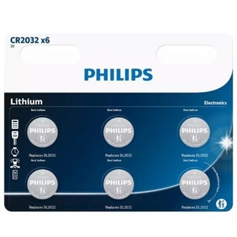 Pack de 6 Pilas de Bot�n Philips CR2032/ 3V