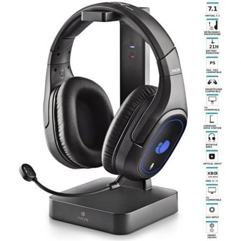 Auriculares Inal�mbricos Gaming con Micr�fono NGS GHX-600/ Jack 3.5/ USB 2.0/ �ptica/ Negros