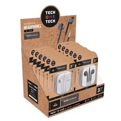 Expositor de Auriculares Tech One Tech EarTECH TEC1003 / con Micr�fono/ Jack 3.5/ Incluye 6 Auriculares Blancos y 6 Auriculares 