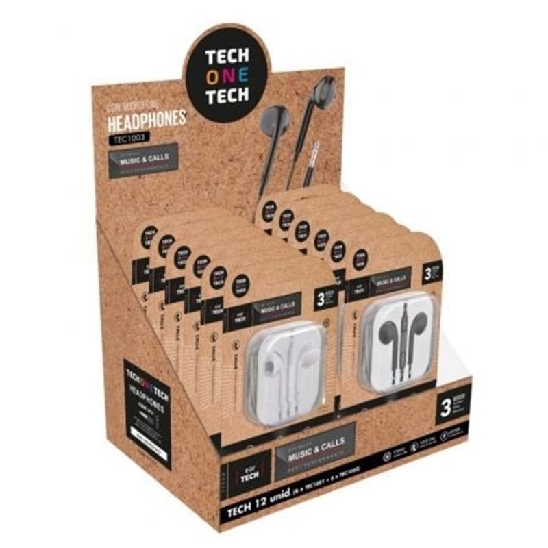 Expositor de Auriculares Tech One Tech EarTECH TEC1003 / con Micr�fono/ Jack 3.5/ Incluye 6 Auriculares Blancos y 6 Auriculares 