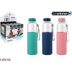 BOTELLA AGUA VIDRIO SILICONA 600 T/SIL