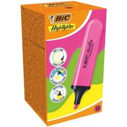 Caja de Marcadores Fluorescentes Bic Highlighter Flat Ne�n/ 12 unidades/ Rosas