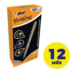 Caja de Marcadores Permanentes Bic Marking 950466/ 12 unidades/ Oro y Plata Met�lico