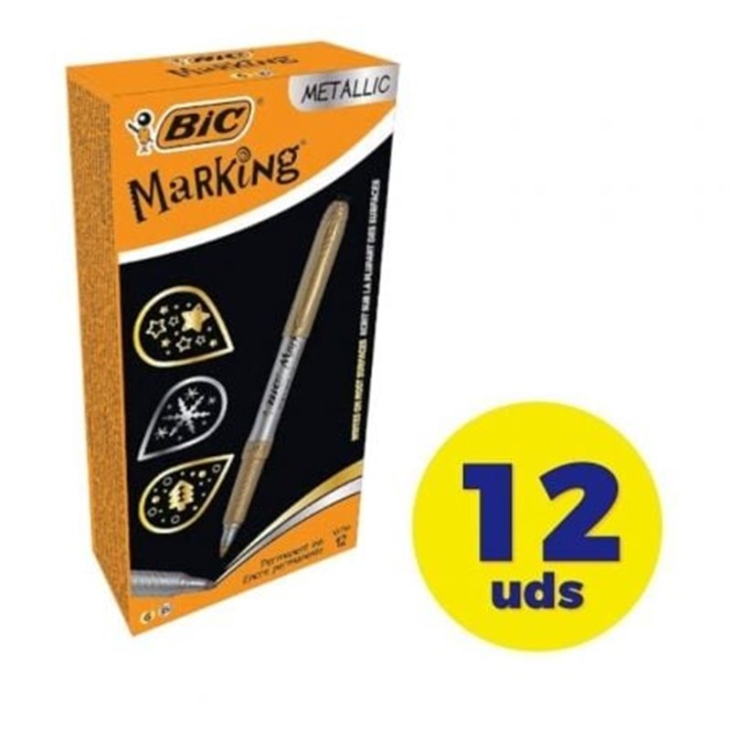 Caja de Marcadores Permanentes Bic Marking 950466/ 12 unidades/ Oro y Plata Met�lico