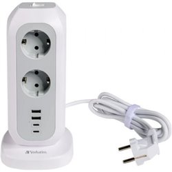 Regleta con Interruptor Verbatim EUPT-01/ 11 Tomas de corriente/ 2 USB Tipo-A/ 2 USB Tipo-C/ Cable 2m/ Blanca