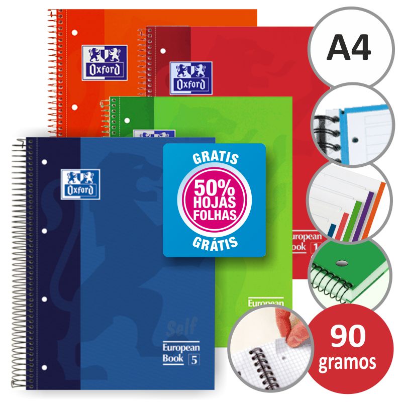 Libreta European A4 Multiperforado Oxford 120h 5 colores