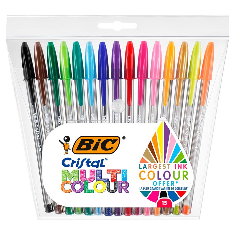 SET 15 BOLIGRAFOS BIC CRISTAL MULTICOLOR