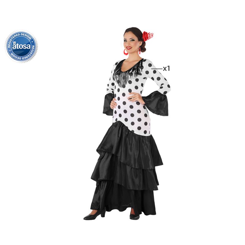 DISFRAZ FLAMENCA SEVILLANA BLANCO NEGRO MUJER ADULTO