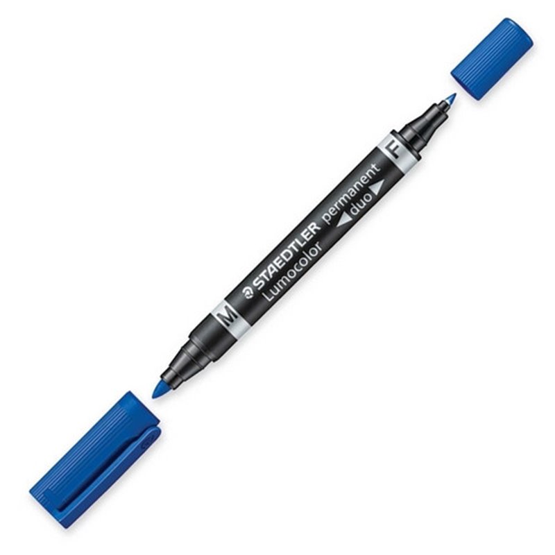 MARCADOR DUO LUMOCOLOR PERMANENTE PUNTAS 0,6/1MM. 1MM. AZUL STAEDTLER 348-3