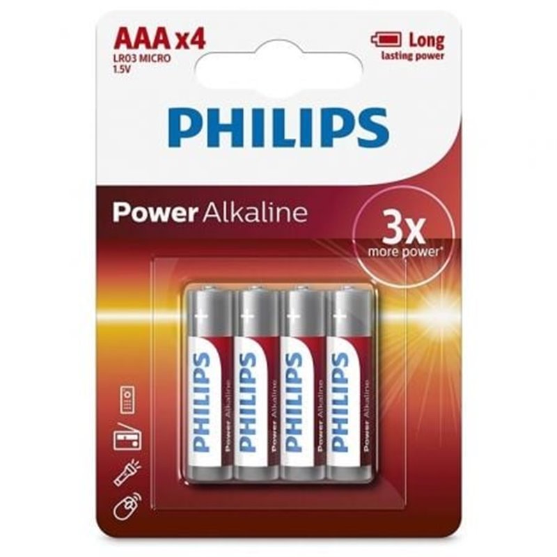 Pack de 4 Pilas AAA Philips LR03P4B/05/ 1.5V/ Alcalinas