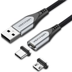 Cable de Carga Magn�tico USB Tipo-C con Adaptador MicroUSB Vention CQMHD/ MicroUSB Macho - USB Tipo-C Macho/ USB Macho/ Hasta 60