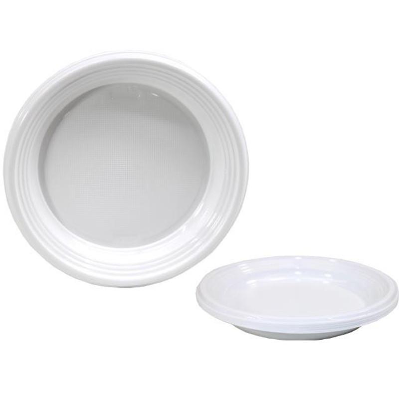 PLATO PLASTICO HONDO REDONDO 20.5cm BLANCO x 12 REUTILIZABLE