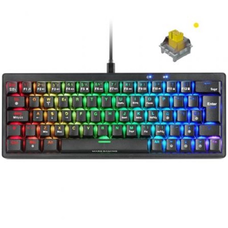 Teclado Gaming Mec�nico Mars Gaming MKMINIPRO/ Switch Amarillo/ Negro