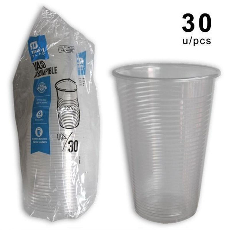 VASO PLASTICO x 30 TRANSPARENTE 220 C.C.