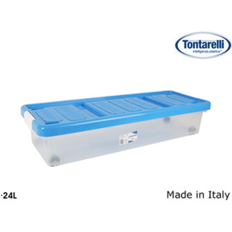 CAJA ALMACENAJE BAJA C/RUEDAS 24 L TRANS./AZUL