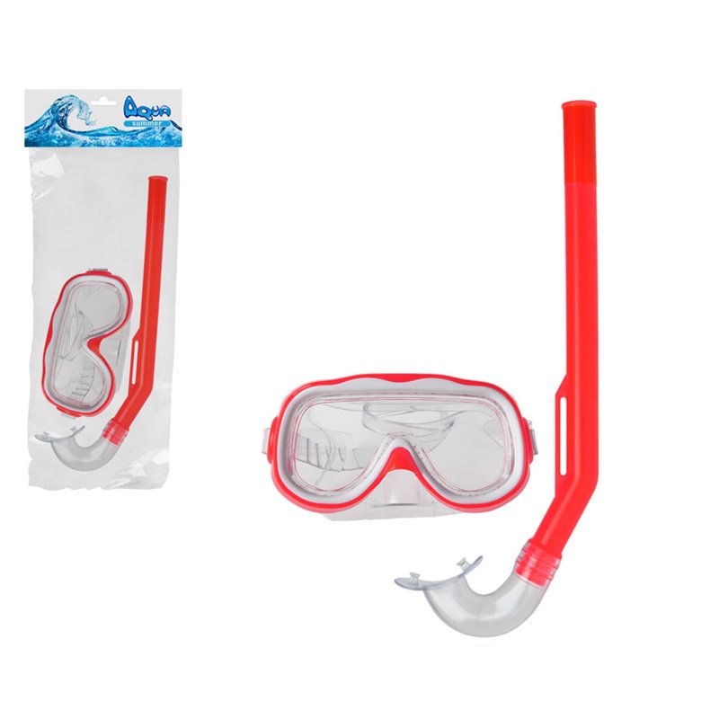 GAFAS BUCEO CON TUBO AQUA 17.5X45X6CM PVC ROJO NI�O 8-14