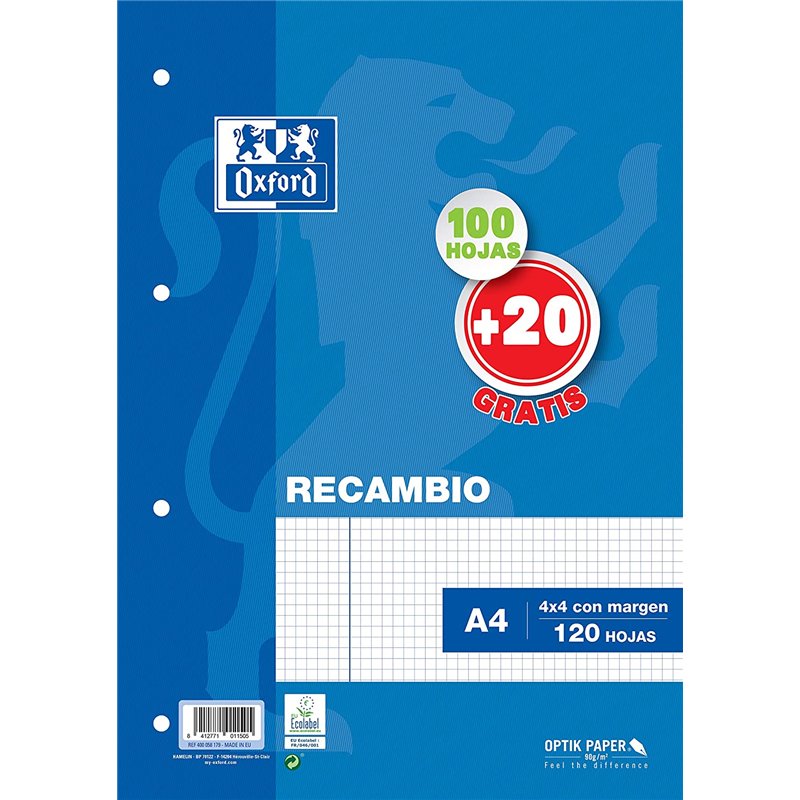 RECAMBIO 4A PARA CARPETA CUADRICULA 4X4 120H