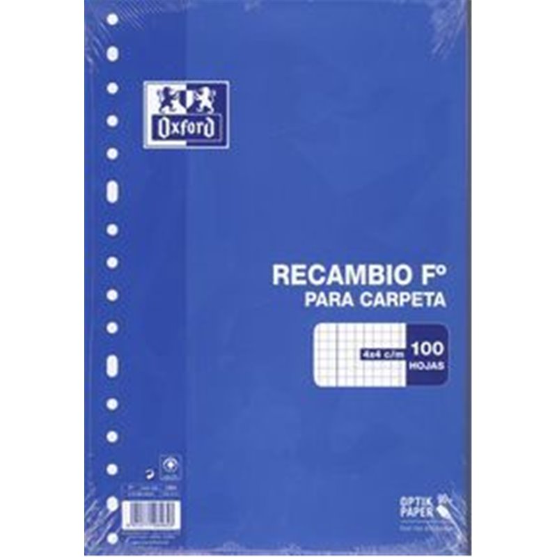 RECAMBIO FOLIO 100H CUADRICULA 4X4 OXFORD