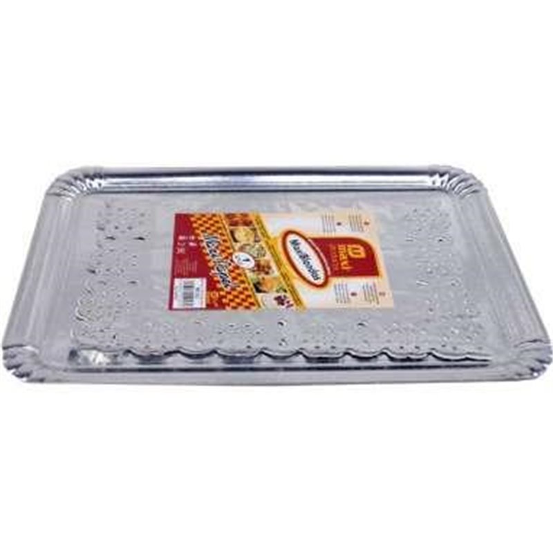 BANDEJA CARTON RECTANGULAR PLATA + BLONDA 31 x 38cm