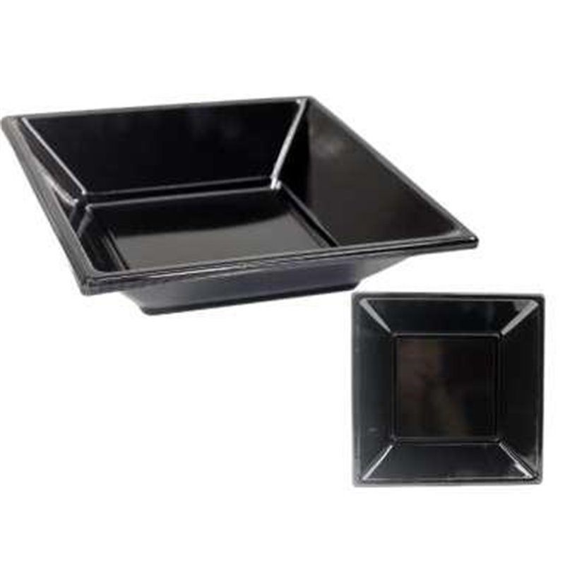 PLATO PLASTICO CUADRADO HONDO NEGRO 17cm x6uni.