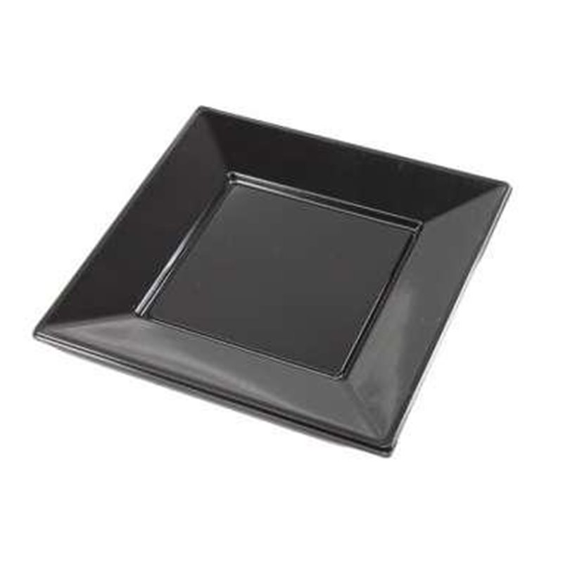 PLATO PLASTICO CUADRADO NEGRO 23cm x5uni.