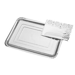 BANDEJA RECTANGULAR CARTON PLATA CON BLONDA 34x42cm