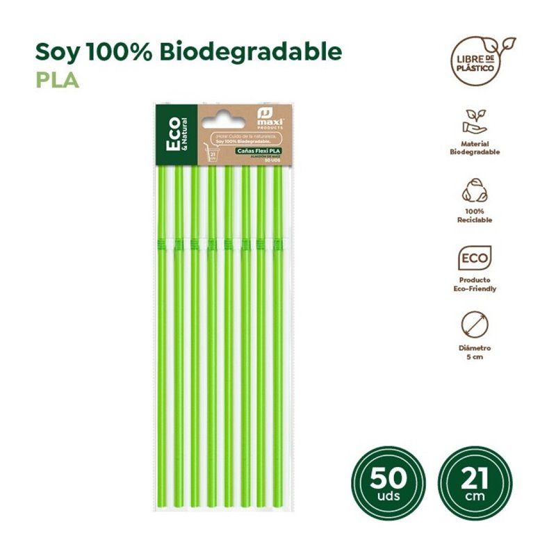 PAJITAS FLEXIBLES BIODEGRABLES VERDE\BLANCO