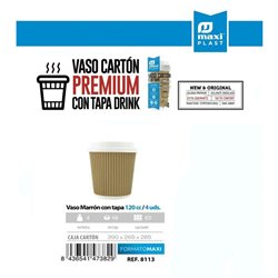 VASO CARTON PREMIUM CON TAPA MARRON 120 cc.