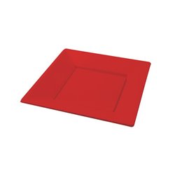 PLATO PLASTICO CUADRADO ROJO METALIZADO 23cmx4uni.