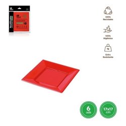 PLATO LLANO CUADRADO ROJO 17 CM 6UND