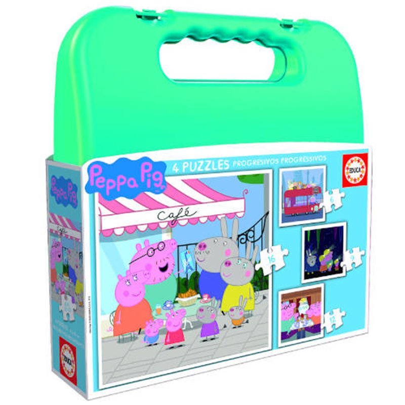 MALETA PUZZLES PROGRESIVOS PEPPA PIG 6-9-12-16 DE 3-5 AÑOS EDUCA BORRAS 18112