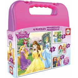 MALETA PUZZLES PROGRESIVOS PRINCESAS DISNEY 12-16-20-25 DE 3-6 AÑOS EDUCA BORRAS 16508