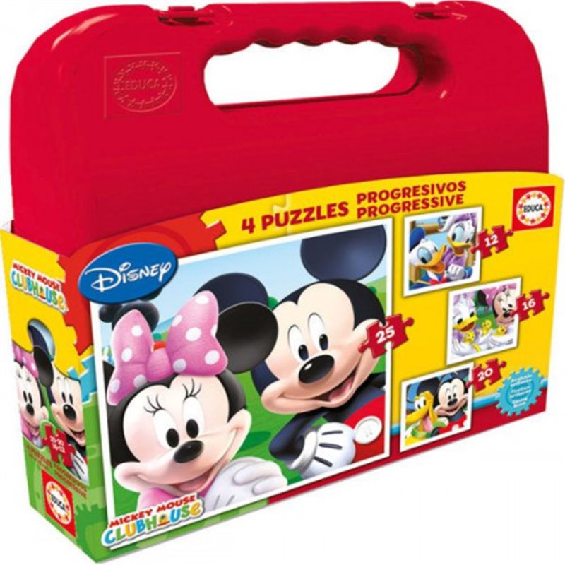 MALETA PUZZLES PROGRESIVOS MICKEY MOUSE 12-16-20-25 DE 3-6 AÑOS EDUCA BORRAS 16505