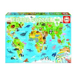 PUZZLE 150 MAPAMUNDI ANIMALES DE 6-8 AÑOS EDUCA BORRAS 18115