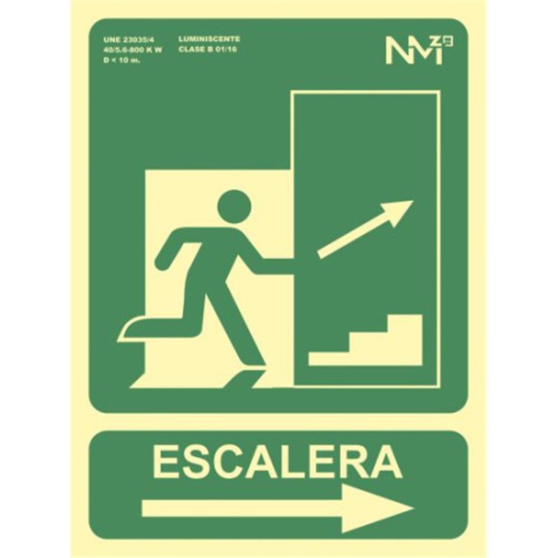 SEÑAL "SALIDA EMERGENCIA ESCALERA SUBE DERECHA" 224X300 PVC VERDE ARCHIVO 2000 6170-14H VE