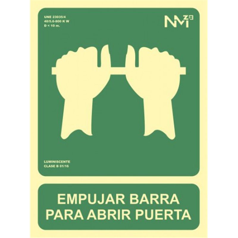 SEÑAL "EMPUJAR BARRA PARA ABRIR PUERTA" 224X300 PVC VERDE ARCHIVO 2000 6170-01H VE