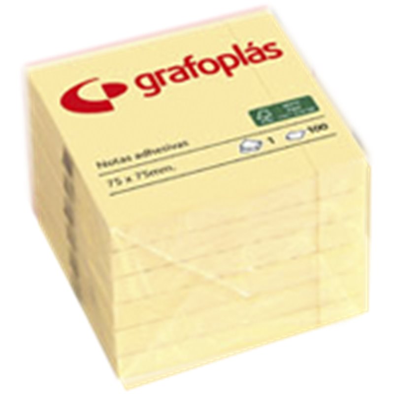 BLOC 100 NOTAS ADHESIVAS 75X75MM AMARILLAS GRAFOPLAS 65205460