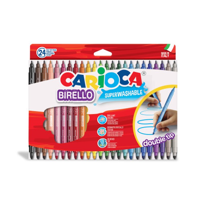 CAJA 24 ROTULADORES COLORES DOBLE PUNTA BIRELLO CARIOCA 41521