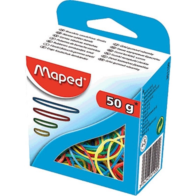 EXPOSITOR 12 CAJAS DE GOMAS ELASTICAS COLORES SURTIDOS GROSOR 1,5MM. MAPED 351100